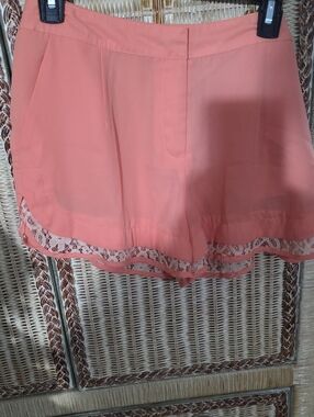 Umgee Coral Lace Trim Chiffon Shorts
